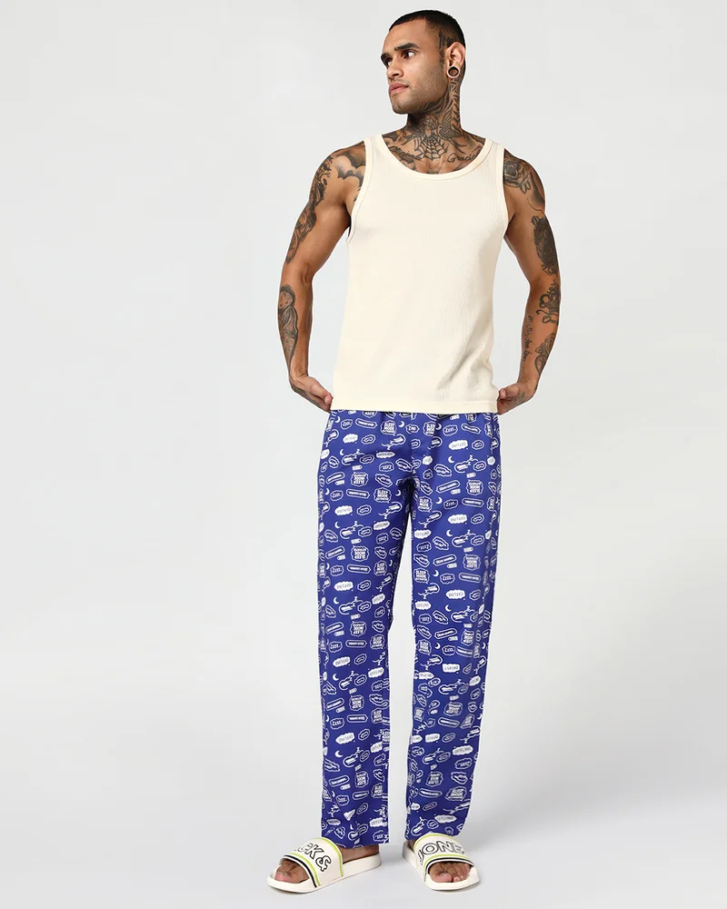 bewakoof  Men's Blue All Over Printed Pyjamas for Men | Best Price UAE