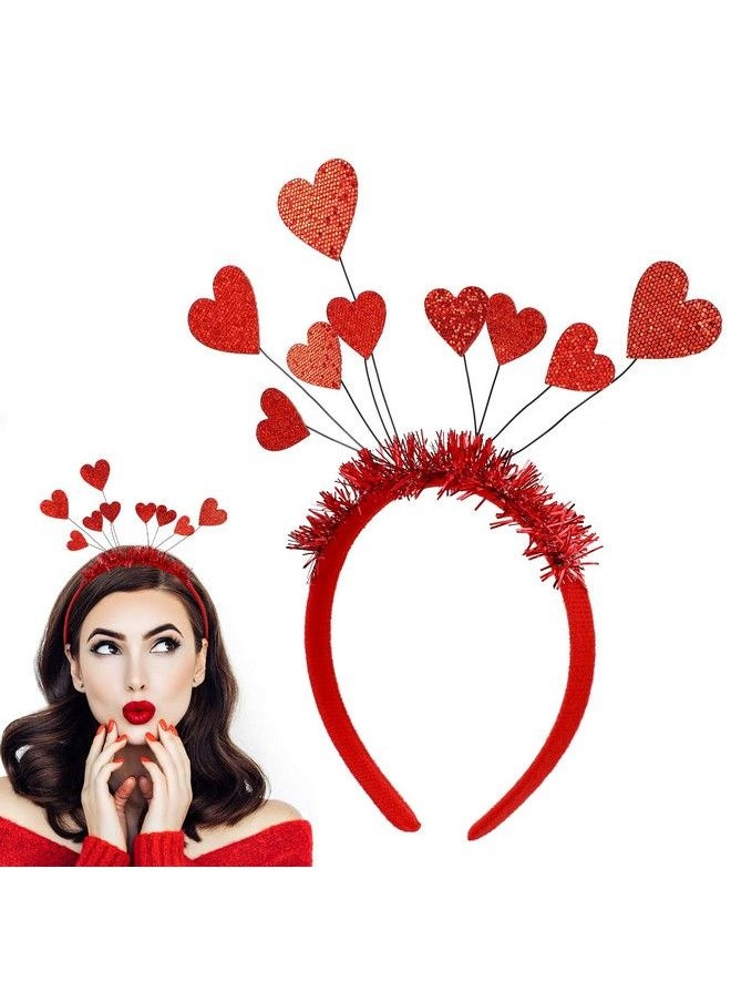 Beaupretty Red Love Heart Headband Valentines Day Hair Hoop Tinsel Hair Loop Hair Clasp Hair Band Hair Accessories For Girl Women Wedding Gift Decor Red  - Image 2