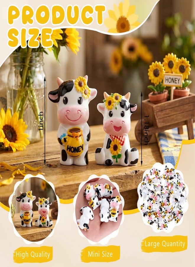 Vicenpal 50 Pcs Sunflower Cow Mini Resin Figures, Cute Cow Statues Decorations for Home, Desk, Micro Landscape, Moss Ornaments, Cake Toppers, Summer Party Favors, DIY Grafts Gift - Image 3