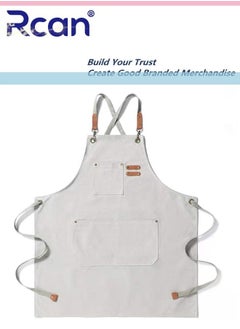 Rcan Chef Grill or Work Aprons with Large Pockets Cross Back Chef Apron Adjustable Straps Painting Barbecue Kitchen Cooking Baking Apron Work Shop Accessories Welding Carpenter Bib Apron for Women Men  - Image 1