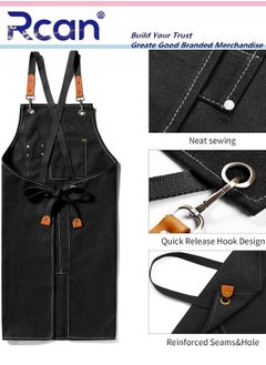 Rcan Chef Grill or Work Aprons with Large Pockets Cross Back Chef Apron Adjustable Straps Painting Barbecue Kitchen Cooking Baking Apron Work Shop Accessories Welding Carpenter Bib Apron for Women Men  - Image 4
