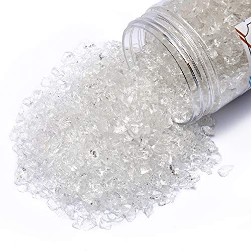 TWINKLING High Luster Fire Glass Gravel Stone Glitter,Broken Glass,Fire Gems Chips,Crushed Glass for Fire Pit Crafts Resin Art Aquarium Garden Decoration,3-6mm,1-Pound Jar (Crystal/Transparent) - Image 2