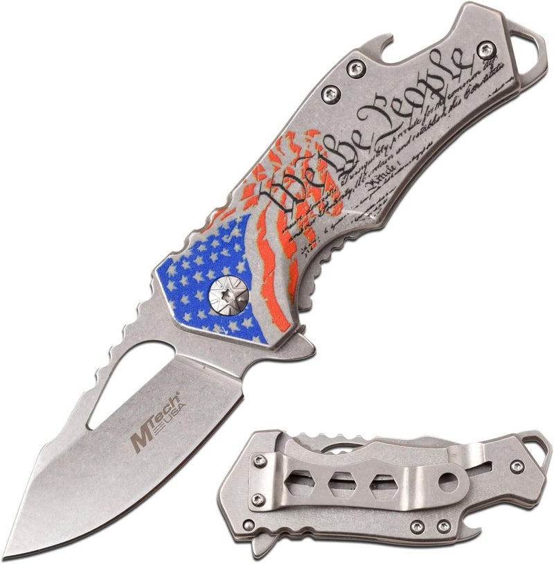 MTECH USA – Pocket Folding Knife – Fine Edge Steel Blade, Aluminum/Nylon Fiber Handle, Bottle Opener and Pocket Clip, Tactical, EDC, Self Defense- MT-A882 - Image 1