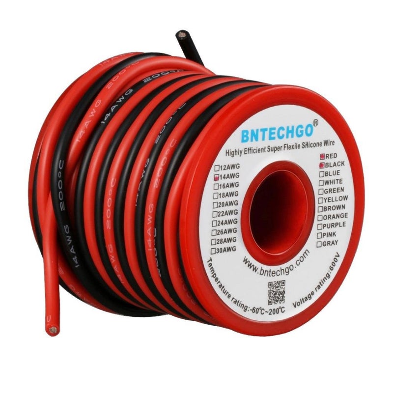 BNTECHGO 14 Gauge Silicone Wire Spool Red and Black Each 20ft 2 Separate Wires Flexible 14 AWG Stranded Tinned Copper Wire