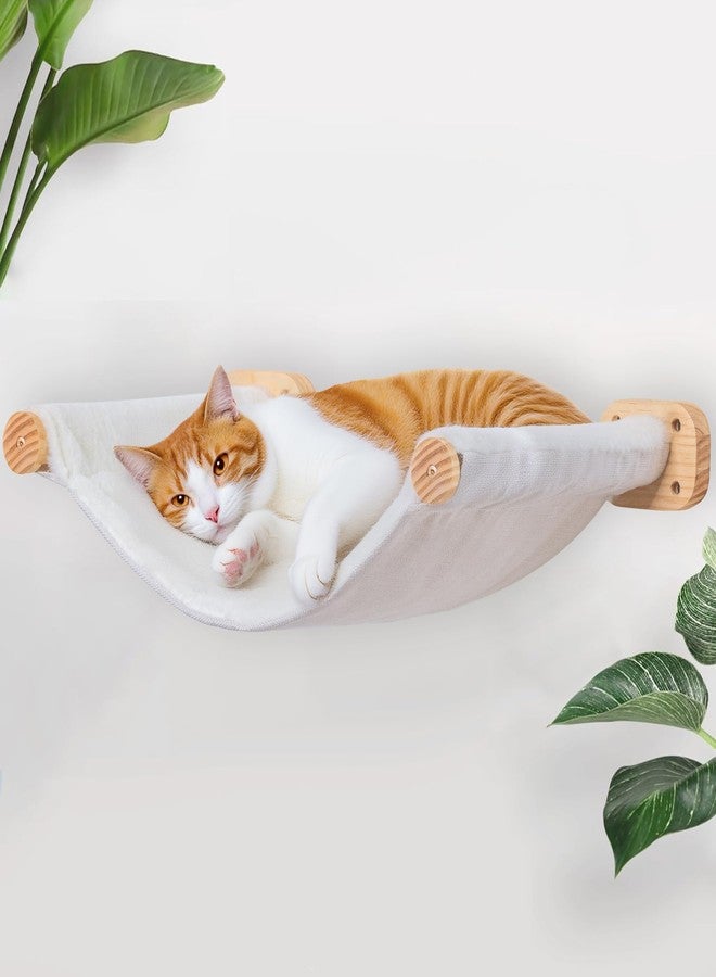PELUOMOZ Cat Wall Hammock, Dual-Sided Cat Wall Bed with Canvas & Plush Fabric for All Seasons, Wall Mounted Shelf for Large Cats, Modern Perches for Lounging & Napping - Image 1