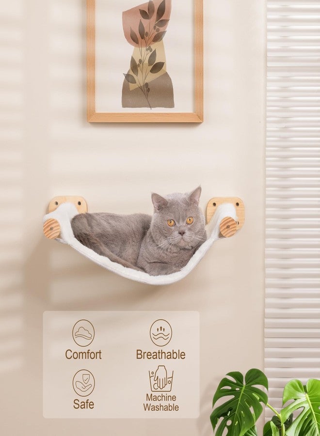 PELUOMOZ Cat Wall Hammock, Dual-Sided Cat Wall Bed with Canvas & Plush Fabric for All Seasons, Wall Mounted Shelf for Large Cats, Modern Perches for Lounging & Napping - Image 2