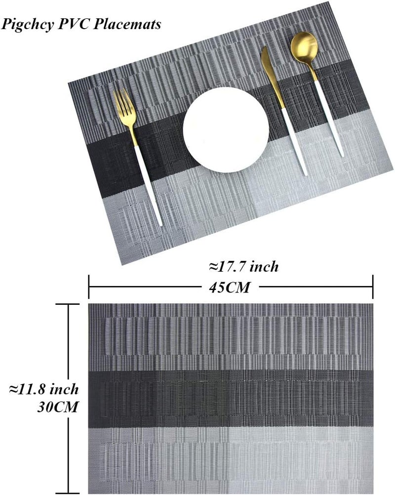 pigchcy Vinyl Placemats Set of 12 - Washable, Durable Kitchen Placemats for Dining Table (Black) - Image 2