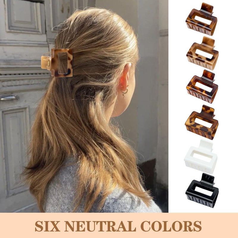 Auseibeely 6 Pcs 2 Inch Small Claw Clip for Women & Girls, Medium Tortoise Shell Square Hair Clips, Rectangle Non-Slip Tortoiseshell Jaw Clips for Half Up Half Down Thin Medium Short Hair - Image 4
