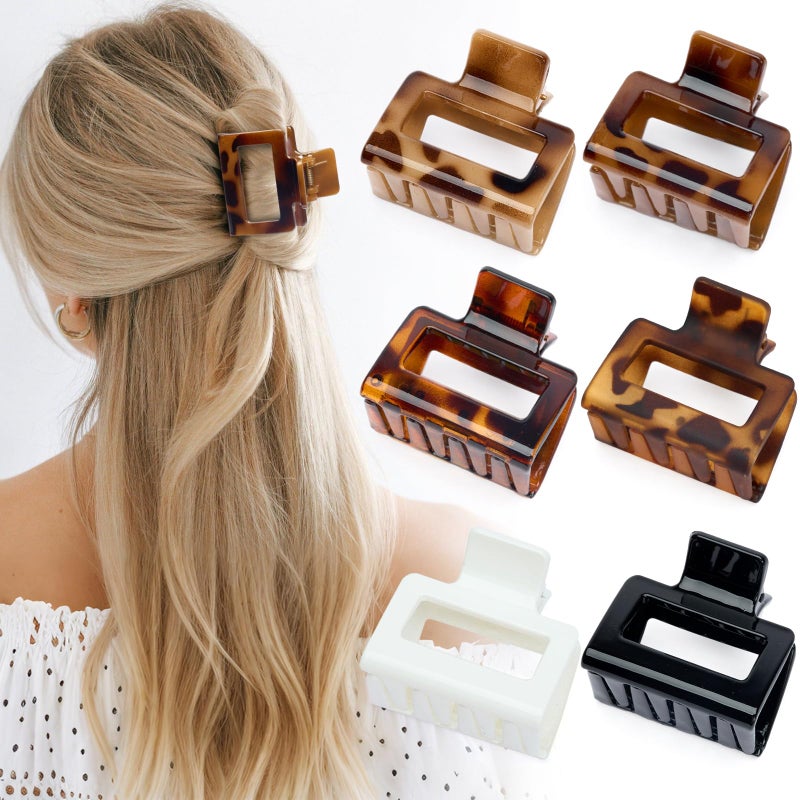 Auseibeely 6 Pcs 2 Inch Small Claw Clip for Women & Girls, Medium Tortoise Shell Square Hair Clips, Rectangle Non-Slip Tortoiseshell Jaw Clips for Half Up Half Down Thin Medium Short Hair - Image 1