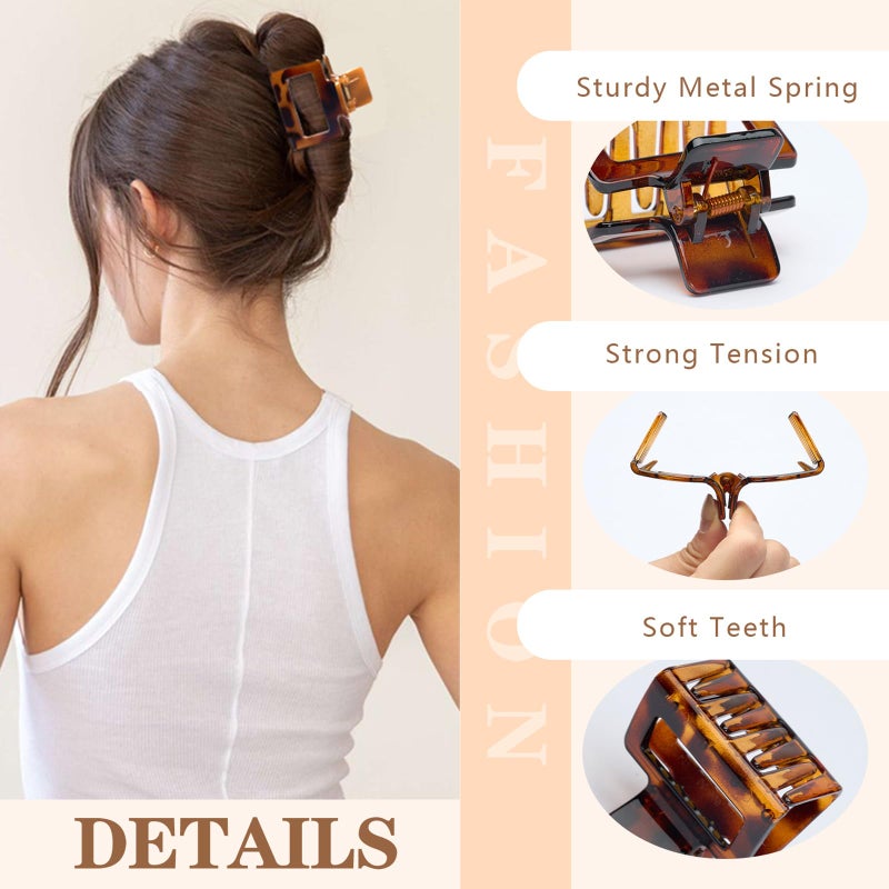 Auseibeely 6 Pcs 2 Inch Small Claw Clip for Women & Girls, Medium Tortoise Shell Square Hair Clips, Rectangle Non-Slip Tortoiseshell Jaw Clips for Half Up Half Down Thin Medium Short Hair - Image 3