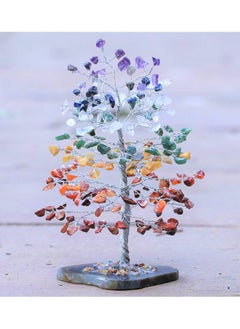 Crocon 7 Chakra Tree Of Life Geode Agate Slice Base Crystal Tree For Positive Energy Feng Shui Decor Gemstone Tree Good Luck Money Bonsai Healing Stones Seven Chakra Tree Spiritual Mystical Gift  - Image 1