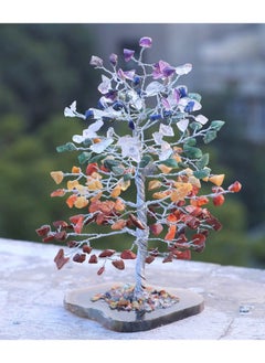 Crocon 7 Chakra Tree Of Life Geode Agate Slice Base Crystal Tree For Positive Energy Feng Shui Decor Gemstone Tree Good Luck Money Bonsai Healing Stones Seven Chakra Tree Spiritual Mystical Gift  - Image 2