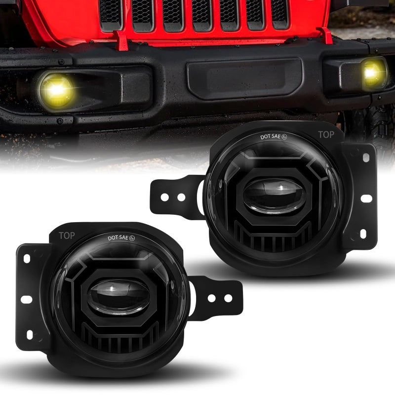 VI9000 4 Inch Led Fog Lights Round with White Amber Fog Lamps Fit for 20182025 Jeep Wrangler JL JLU Gladiator DOT Approved Front Bumper Offroad Fog Lamps Accessories Replacement Plug And Play