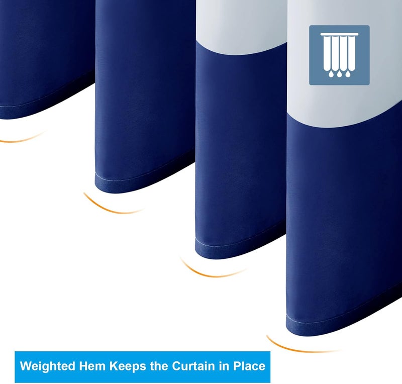 AmazerBath Navy Blue Shower Curtain Stripes, 72" W x 72" H Blue and White Shower Curtain, Fabric Shower Curtains for Bathroom with 2 Heavy Stones, Water Repellent - Image 4