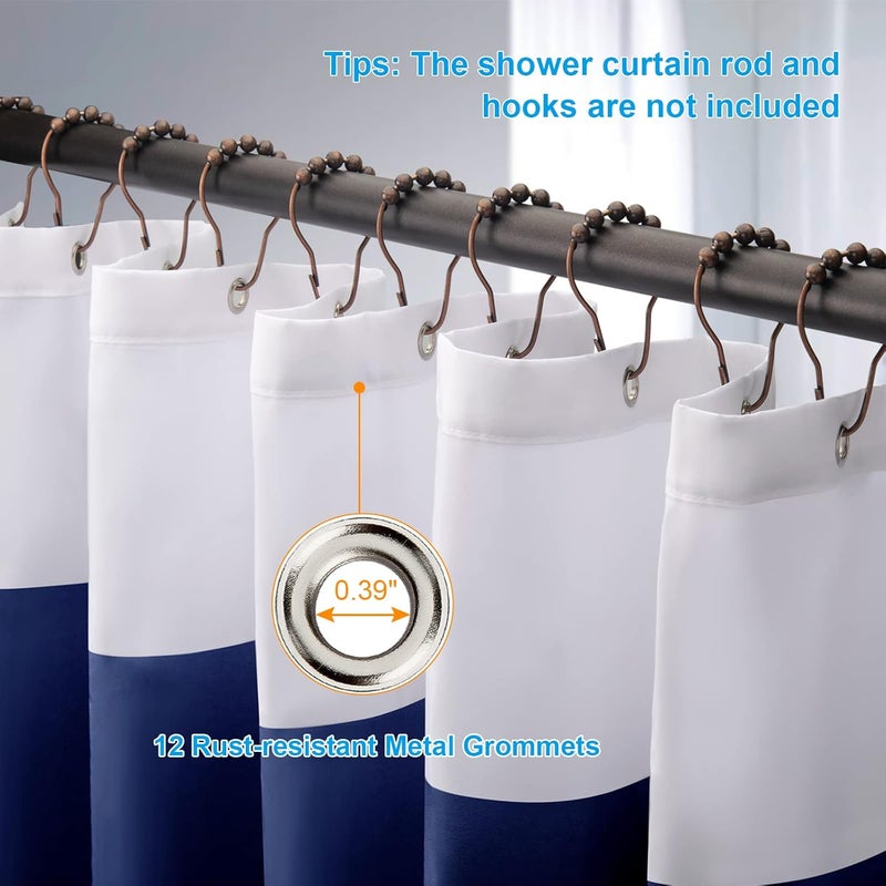 AmazerBath Navy Blue Shower Curtain Stripes, 72" W x 72" H Blue and White Shower Curtain, Fabric Shower Curtains for Bathroom with 2 Heavy Stones, Water Repellent - Image 3