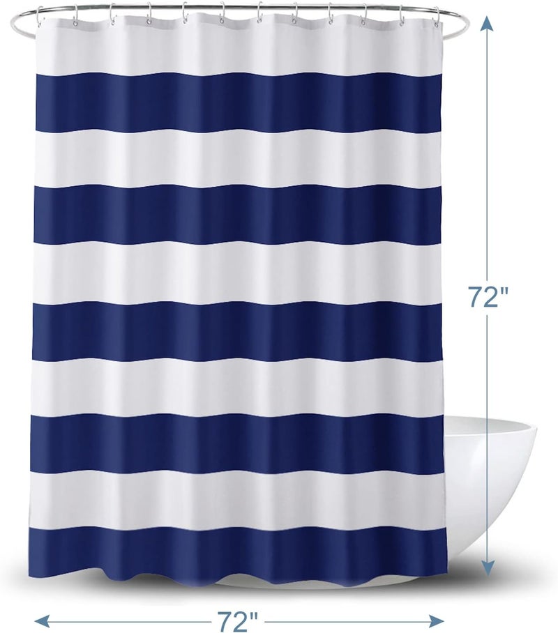 AmazerBath Navy Blue Shower Curtain Stripes, 72" W x 72" H Blue and White Shower Curtain, Fabric Shower Curtains for Bathroom with 2 Heavy Stones, Water Repellent - Image 5