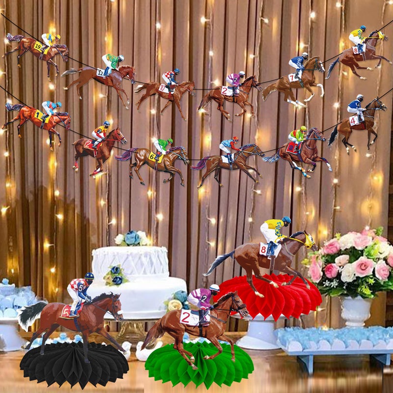 umoni Horse Racing Honeycomb Centerpieces 12Pieces Horse Racing Table Decorations Horse Racing Party Horserace Derby Day Supplies for Equestrian Theme Race Horse Birthday Decor - Image 5