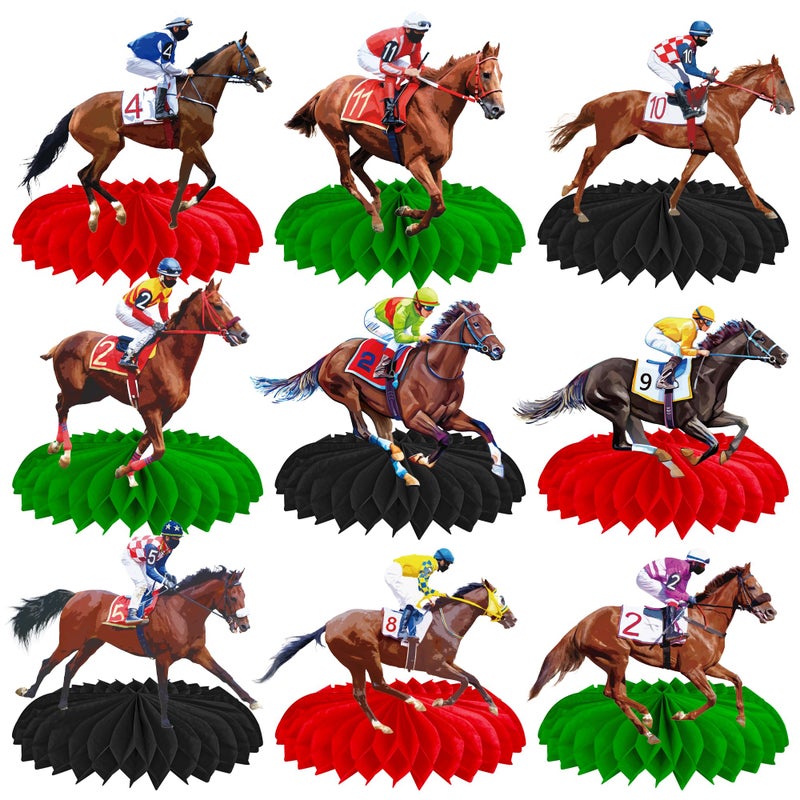 umoni Horse Racing Honeycomb Centerpieces 12Pieces Horse Racing Table Decorations Horse Racing Party Horserace Derby Day Supplies for Equestrian Theme Race Horse Birthday Decor - Image 1