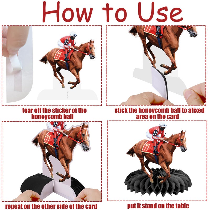 umoni Horse Racing Honeycomb Centerpieces 12Pieces Horse Racing Table Decorations Horse Racing Party Horserace Derby Day Supplies for Equestrian Theme Race Horse Birthday Decor - Image 2