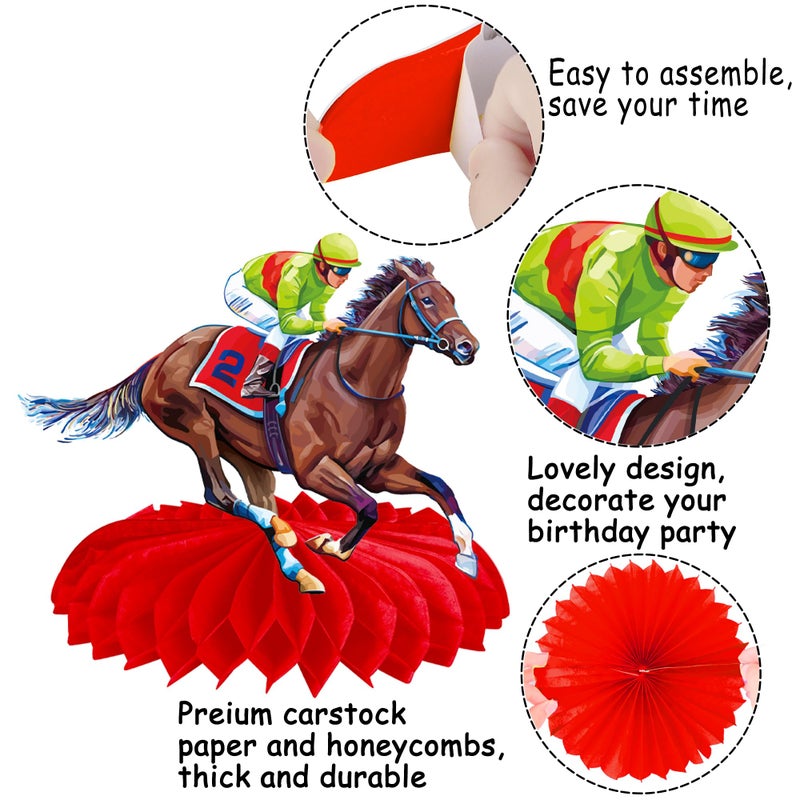 umoni Horse Racing Honeycomb Centerpieces 12Pieces Horse Racing Table Decorations Horse Racing Party Horserace Derby Day Supplies for Equestrian Theme Race Horse Birthday Decor - Image 3