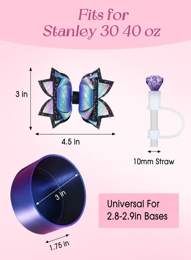 Toykee Cup Boot with Straw Cover for Stanley 40 30 oz - Bling Black Purple Bow Straw Topper and Diamond Caps with Bottom Protector 3 PCS Sets for Tumbler Accessories - Image 2