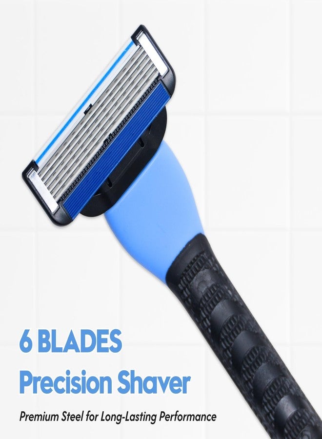 Phafaloop 6-Blade Men's Razor with Dual Lubrication, Shaving Kit for Men, 10 Piece Set, 1 Handle & 9 Refill Cartridges, Smooth Comfortable Shave (Blue) - Image 2