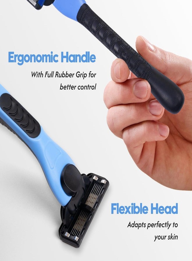 Phafaloop 6-Blade Men's Razor with Dual Lubrication, Shaving Kit for Men, 10 Piece Set, 1 Handle & 9 Refill Cartridges, Smooth Comfortable Shave (Blue) - Image 4