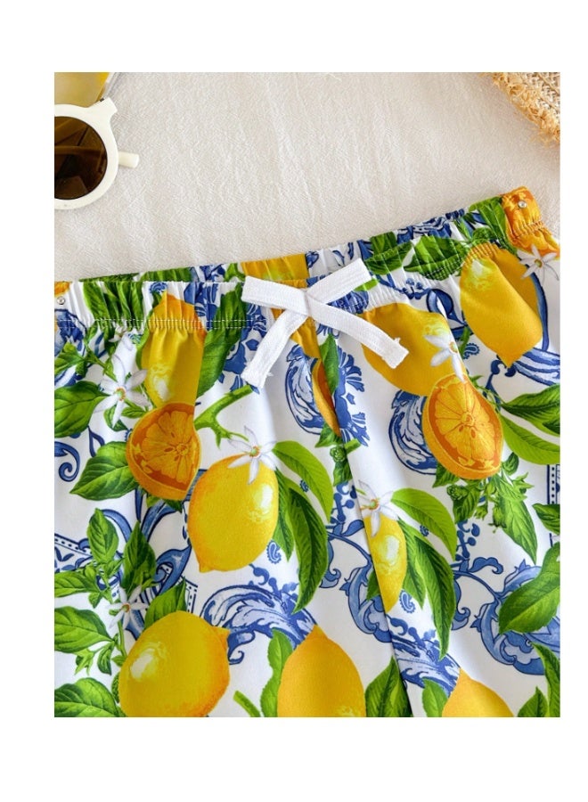 Boys' casual beach swim shorts in yellow with a drawstring waist and lemon print (7-8 years) - Image 3