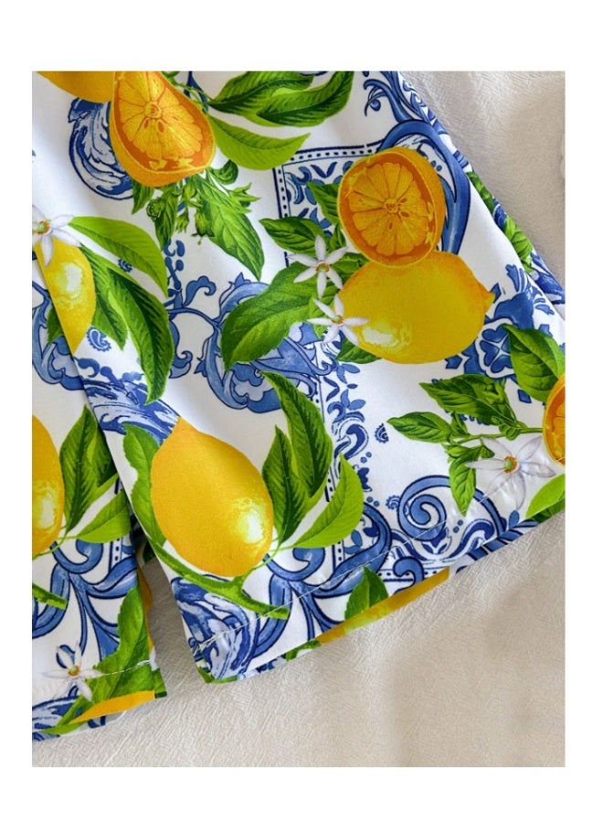 Boys' casual beach swim shorts in yellow with a drawstring waist and lemon print (7-8 years) - Image 4