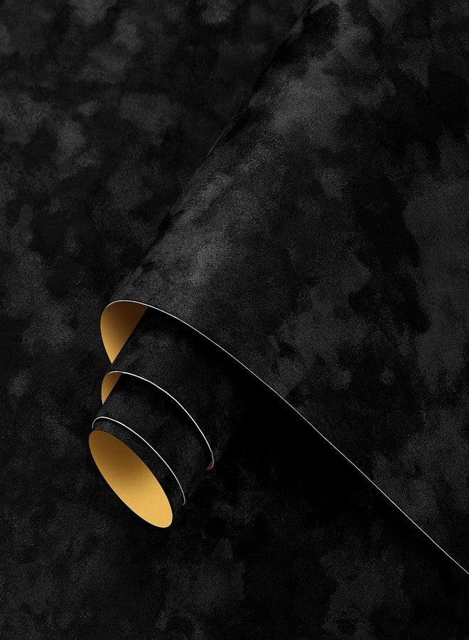 ReWallpaper ورق جدران ReWallpaper أسود غير لامع قابل للتقشير واللصق، ورق جدران مخملي محكم، ورق اتصال أسود للخزائن، 17.5 بوصة × 23 قدمًا، لفة من قماش مخملي ناعم ذاتي اللصق لغرفة المعيشة، جدار مميز، ديكور مكتب - Image 1