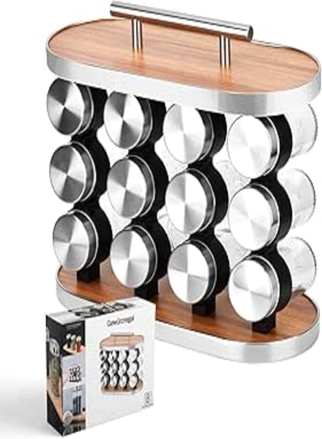 Melody Spice Rack Set, Universal Kitchen Organiser, Spice Rack with 12 Spice Jars, Stainless Steel