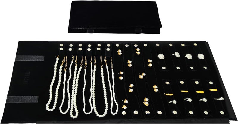 SCIKHEFT Travel Roll Bag Jewelry Display Storage Organizer Multi-function Velvet Pouch (Black) - Image 2