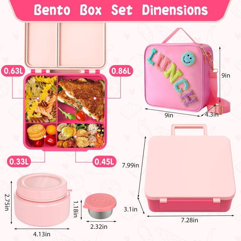 Aimsnk Kids Bento Lunch Box with 8oz Soup Thermo, Kids Leakproof Lunch Food Containers with 4 Compartment,Insulated Hot Food Jar with Lunch Bag for School, Travel (Pink) - Image 5