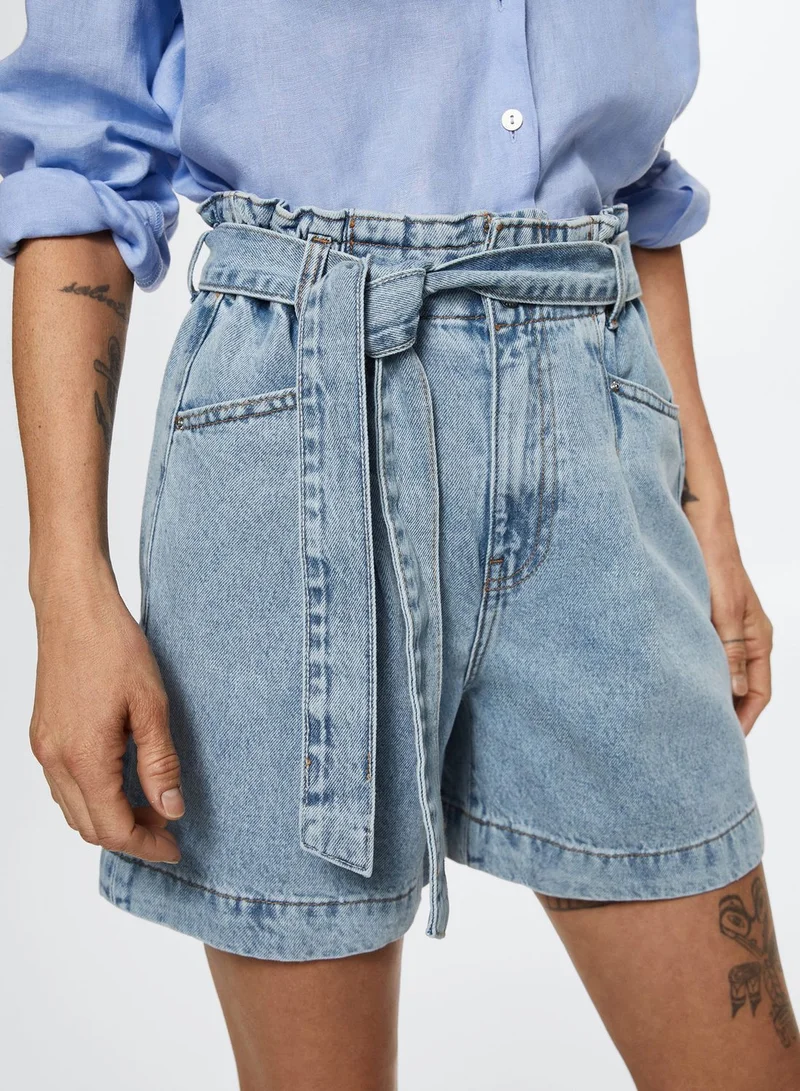 MANGO Belt Detail Denim Shorts