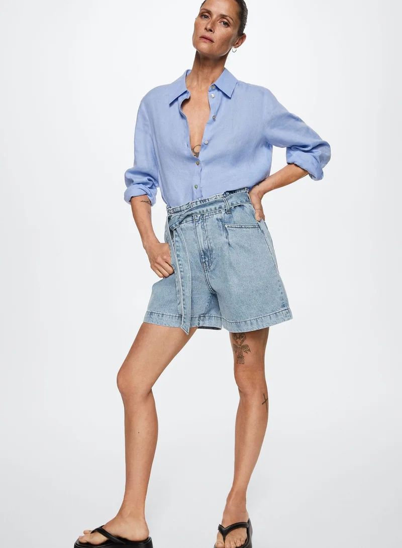 MANGO Belt Detail Denim Shorts