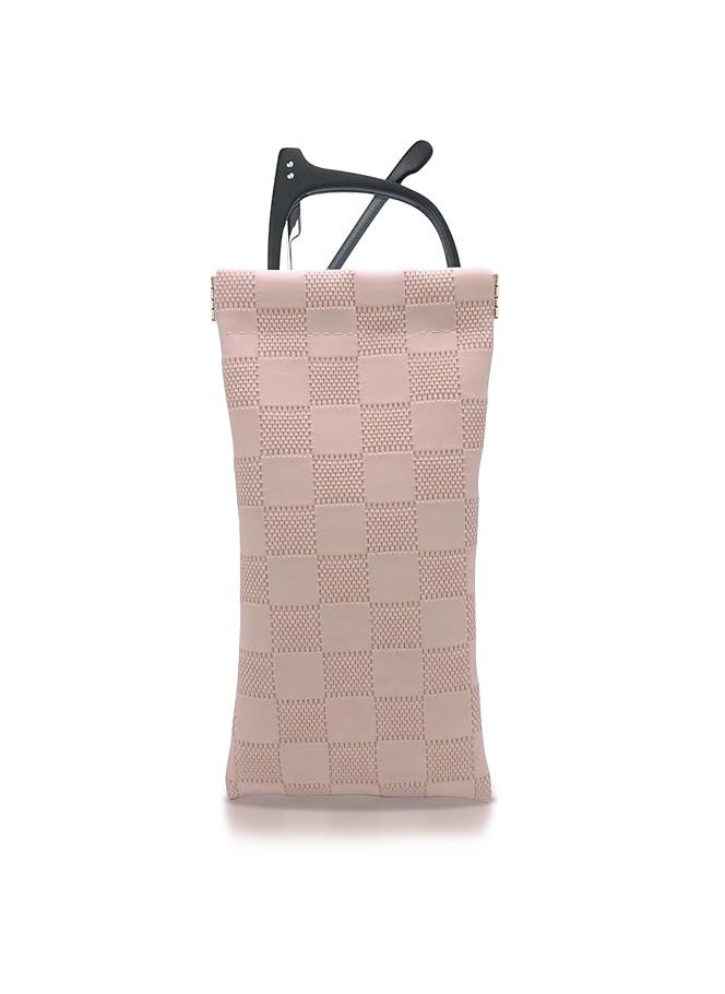 Generic Eyeglasses Bag Sunglasses Case Soft Eyeglass Cases Checkered Eyewear Case Portable Squeeze Top Leather Sun Glasses Organizer Pouch  - Image 1