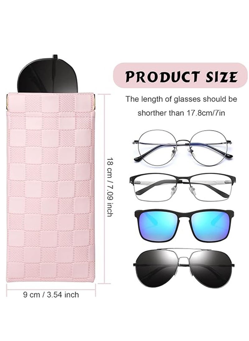 Generic Eyeglasses Bag Sunglasses Case Soft Eyeglass Cases Checkered Eyewear Case Portable Squeeze Top Leather Sun Glasses Organizer Pouch  - Image 2