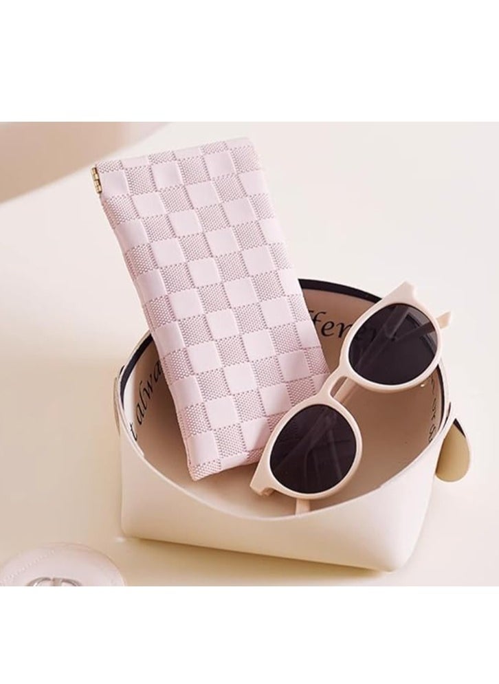 Generic Eyeglasses Bag Sunglasses Case Soft Eyeglass Cases Checkered Eyewear Case Portable Squeeze Top Leather Sun Glasses Organizer Pouch  - Image 3