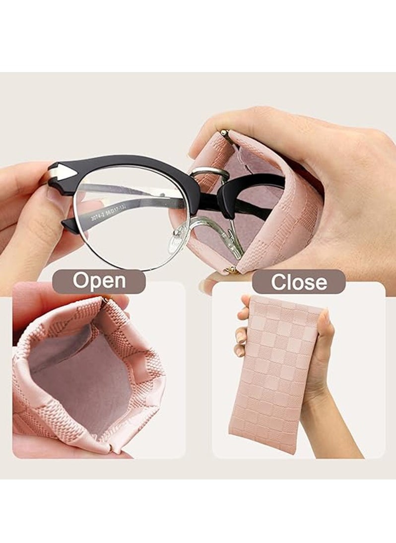 Generic Eyeglasses Bag Sunglasses Case Soft Eyeglass Cases Checkered Eyewear Case Portable Squeeze Top Leather Sun Glasses Organizer Pouch  - Image 4