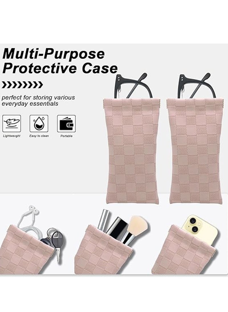 Generic Eyeglasses Bag Sunglasses Case Soft Eyeglass Cases Checkered Eyewear Case Portable Squeeze Top Leather Sun Glasses Organizer Pouch  - Image 5