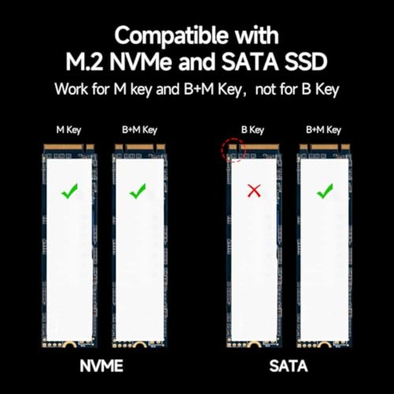 حاوية SSD، USB 3.2 Gen 2 بسرعة 10 جيجابت في الثانية، حاوية M.2 NVME/SATA SSD، محول/قارئ USB، حاوية خارجية لمحرك الأقراص الصلبة، تدعم مفاتيح M وB+M ومحركات أقراص SSD بحجم 2230/2242/2260/2280 - Image 5