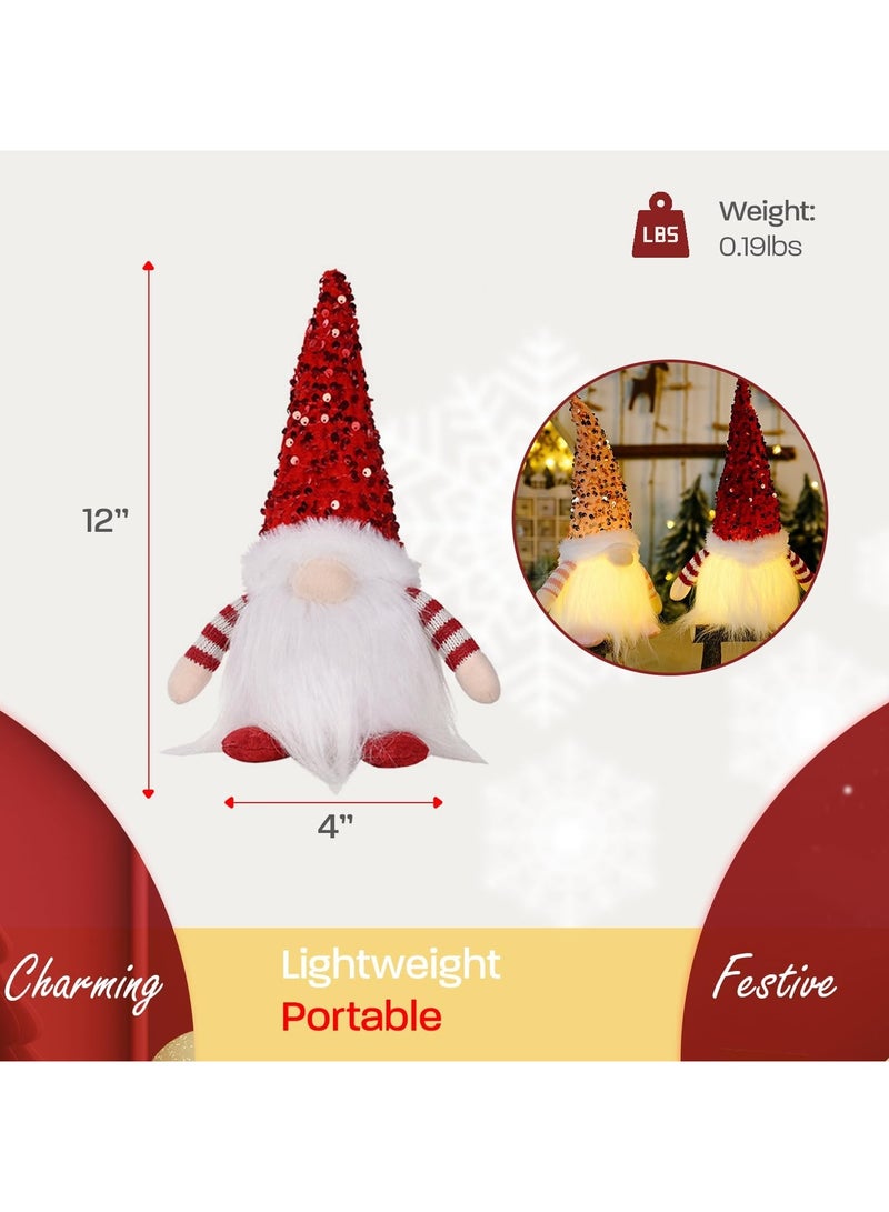 جورونب قطعة واحدة من تماثيل الكريسماس المضيئة، تماثيل الكريسماس الفضية والوردية والحمراء - دمى زينة تومتي المضيئة المحشوة، زينة الكريسماس - ديكورات الكريسماس السويدية والإسكندنافية (وردي) - Image 3