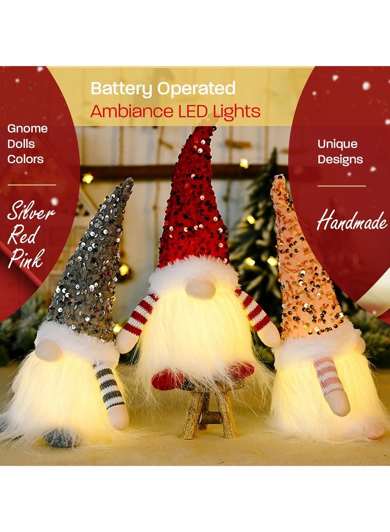 جورونب قطعة واحدة من تماثيل الكريسماس المضيئة، تماثيل الكريسماس الفضية والوردية والحمراء - دمى زينة تومتي المضيئة المحشوة، زينة الكريسماس - ديكورات الكريسماس السويدية والإسكندنافية (وردي) - Image 5
