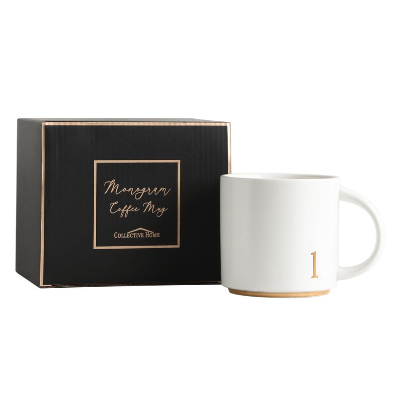 COLLECTIVE HOME  Monogram Ceramic Mugs 15 oz Golden Initial Coffee Cups Elegant Alphabet Tea Mugs Elegant Personalized Mug with Gift Box Luxurious Cups for Office and Home l