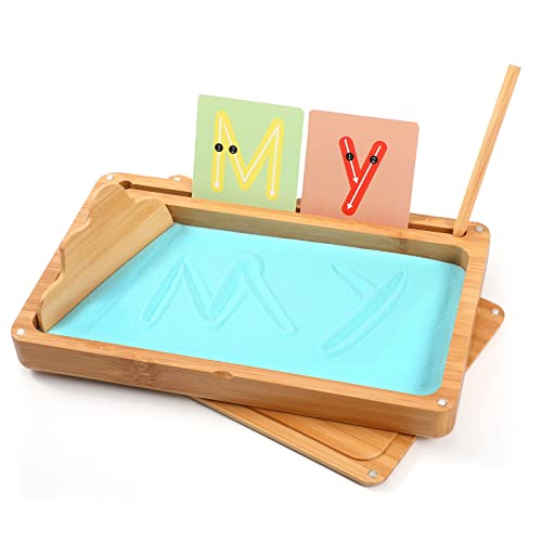 AtMini Montessori Sand Tray with Lid Wooden Sand Trays for Kids Writing Letters and Numbers Preschool Classroom Must Haves Kindergarten Learning Tools Blue - Image 1
