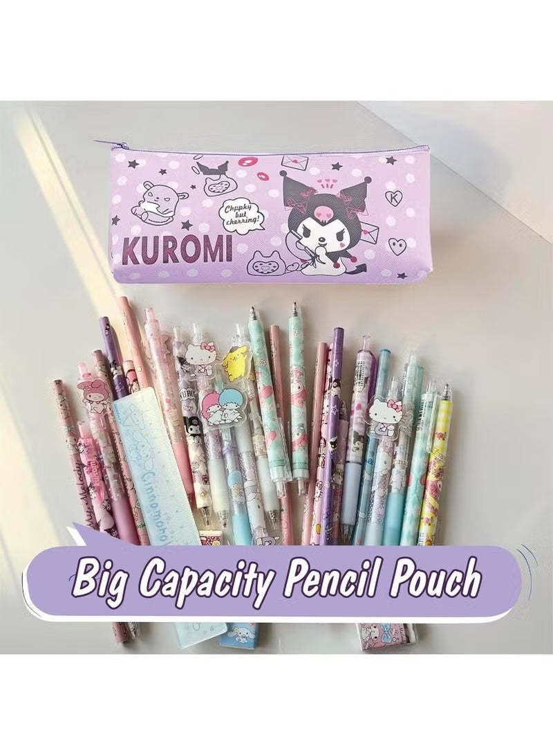 Sanrio Cute Kuromi Anime School Supplies Set, Kawaii Stationery Set for Girls, Purple Rollerball Pens, Pencil Case, Notebook, Sticky Notes - Image 3