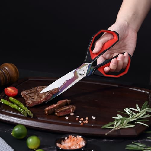 LIVINGO Sharp Kitchen Scissors for Food - Titanium Coated Forged Stainless Steel Heavy Duty Shears All Purpose for Cooking Utility Cutting Poultry Turkey Bone, Meat, Dishwasher Safe, 9 Inches - Image 2