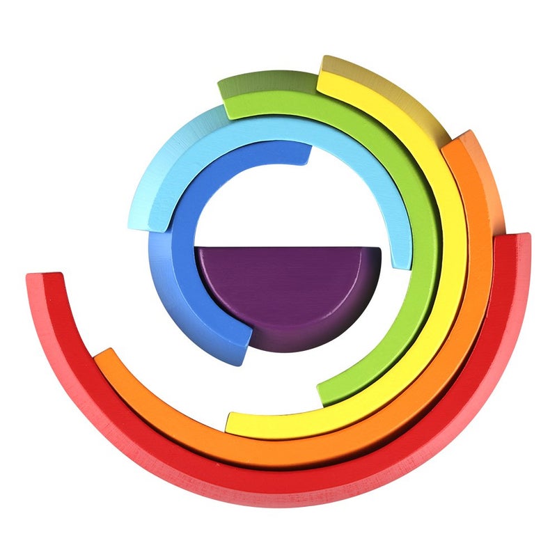 Coogam Wooden Rainbow Stacker Nesting Puzzle Blocks - Tunnel Stacking Game Building Creative Color Shape Matching Jigsaw Learning Toy Set Board Early Development for Kids Boy Girl - Image 5