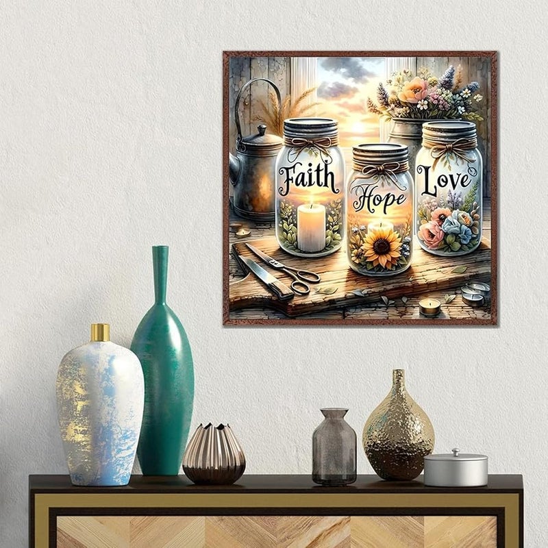 TOPMCYSG Faith,Hope,Love Diamond Art Kits for Adults,Inspirational 5D Diamond Painting Kits for Beginners,DIY Paint with Round Full Drill Diamond Dots Gem Painting for Adults,Home Decor 13.78x13.78 in - Image 3