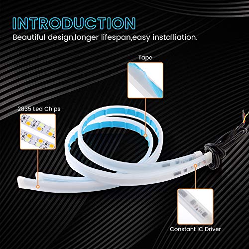 YM EBright أضواء شريط LED EverBright للسيارات، SUV، دراجات نارية، أضواء تشغيل نهارية، لمبة إشارة الانعطاف DRL، شريط LED متتابع، أصفر/ذهبي وأبيض (2 قطعة 60 سم/24 بوصة) - Image 5